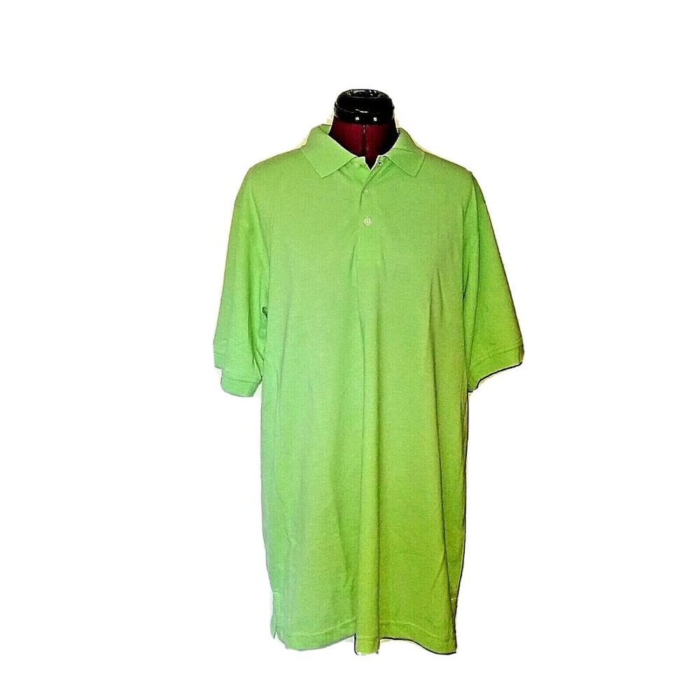 Harriton Men’s Polo Shirt Size Large Lime Green Side Split Easy Blend AquaGuard